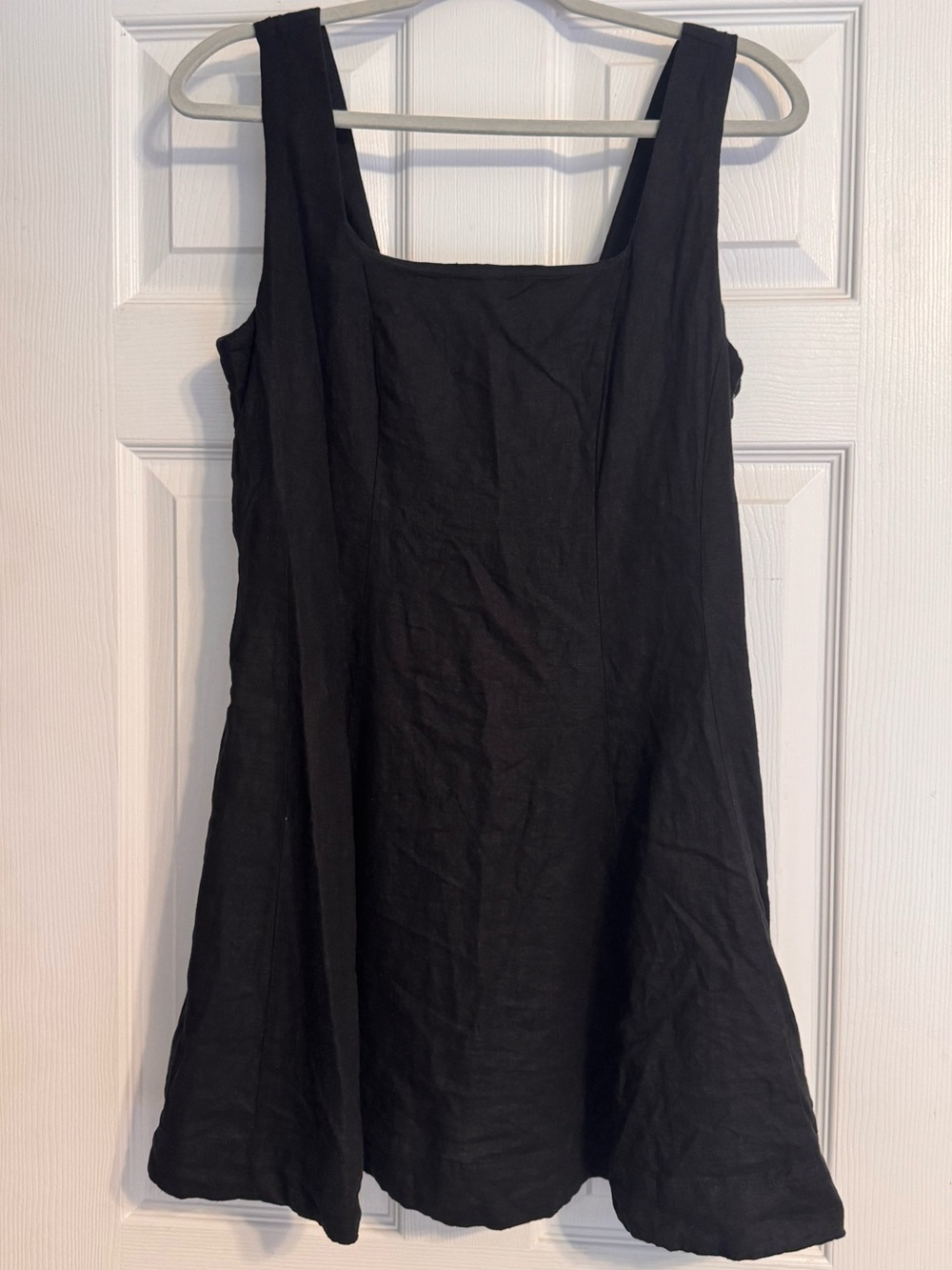 Rachel Zoe Linen Blend Smocked Back Square Neck A-Line Black Mini Dress Size 2